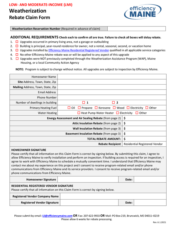 Efficiency Maine Rebate Claim Form